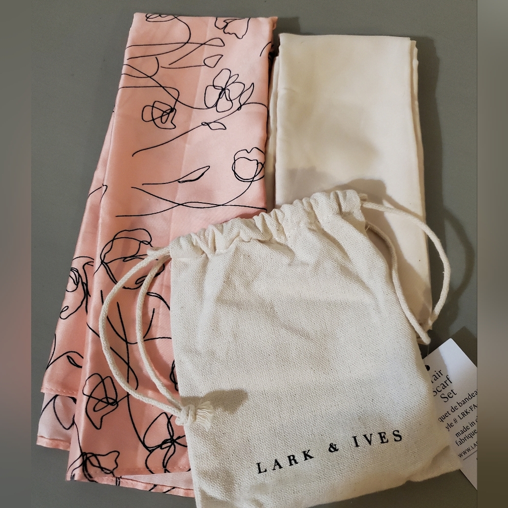 Lark & Ives Hair Scarf Set Pink Floral Ivory Bridal Gift NWT